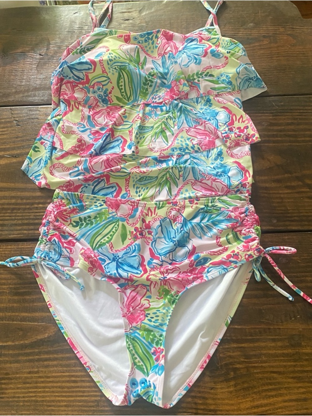 Womens Floral Stella Parker Two Piece Bikini Tankini rouched Swimsuit L